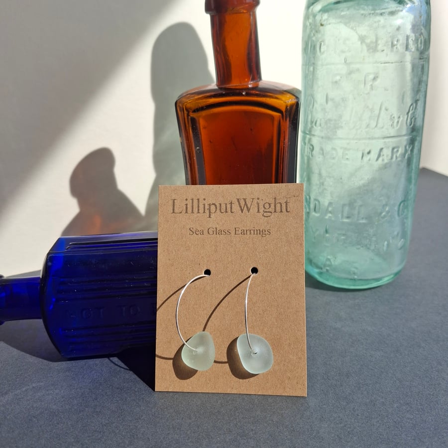 Sea foam coloured sea glass silver hooped earrings