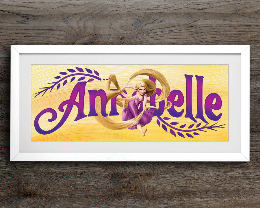 Disney Princess Rapunzel Personalised Framed Name Sign Girls Bedroom Wall Art