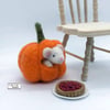 Mouse in pumpkin, miniature ornament needle felted by Lily Lily Handmade