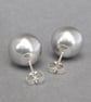 12mm Large Silver Pearl Stud Earrings - Chunky Light Grey Studs - Gift Ideas  - Image 1