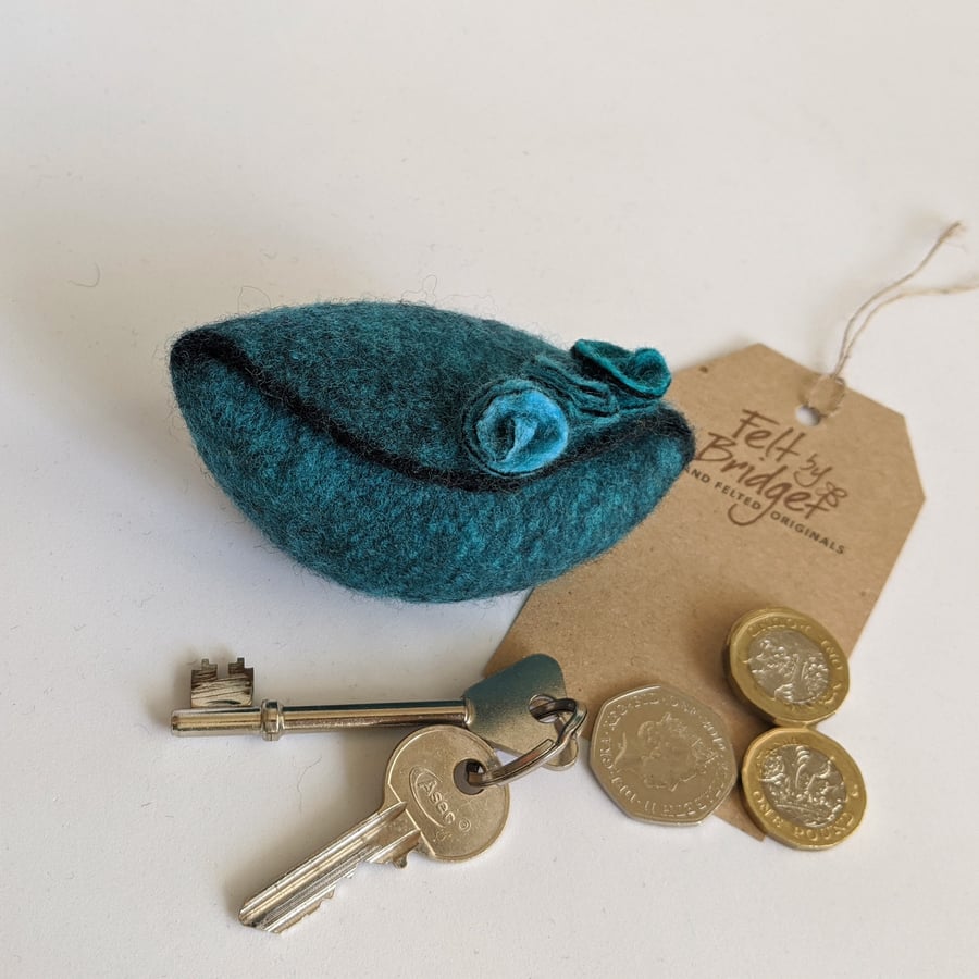 Small felted Pod Purse: teal turquoise