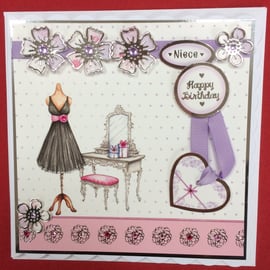 Happy Birthday Niece Card Flowers Dress 3D Luxury Handmade Card