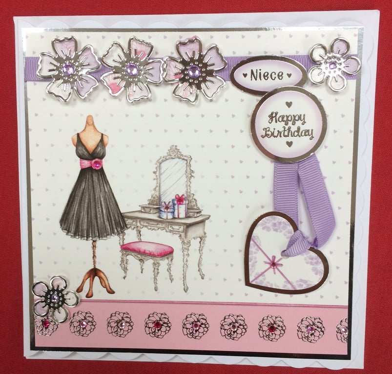 Happy Birthday Niece Card Flowers Dress 3D Luxury Handmade Card