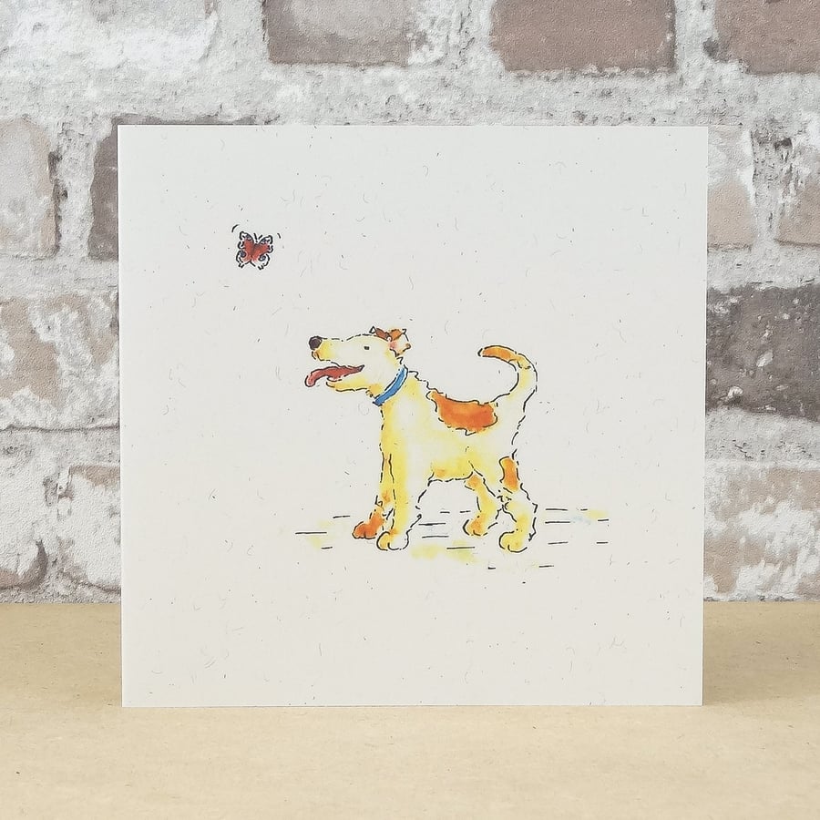 Dog Card Blank Card Dog and Butterfly Eco Friendly