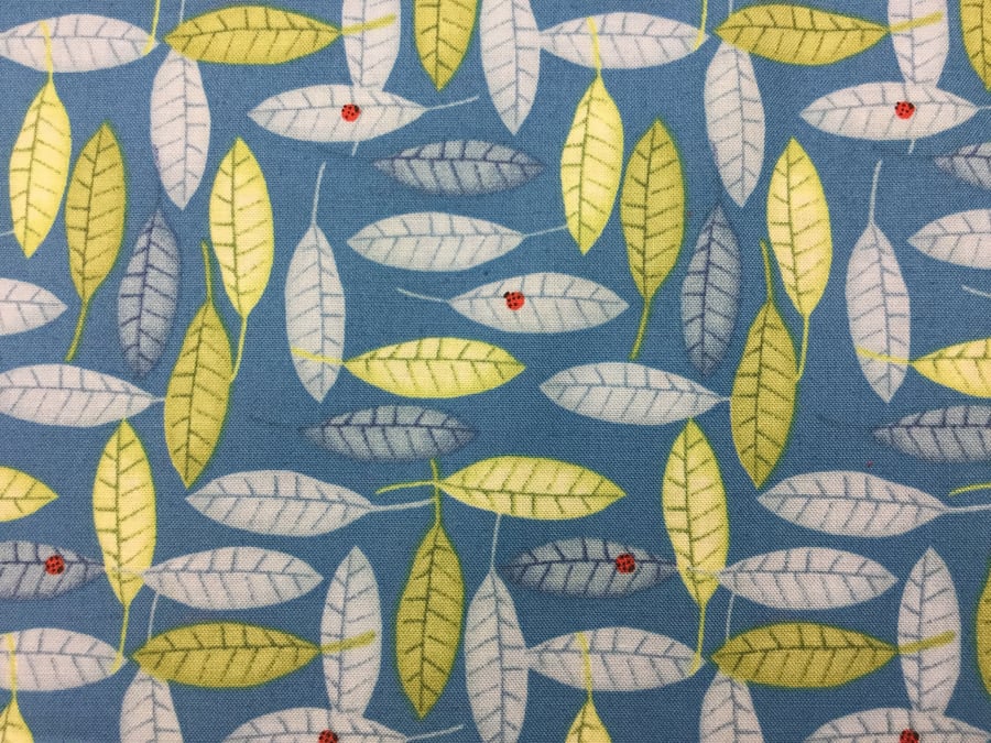 Fabric - Leaves and Ladybirds on Blue - 3.00 Free Postage