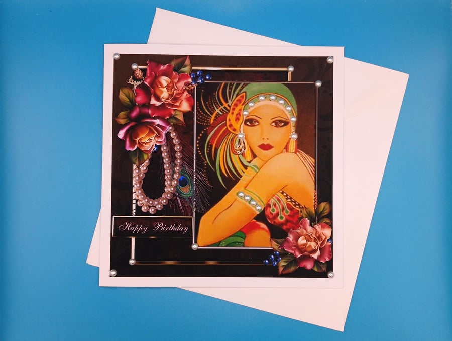 Handmade Art Deco Card, Large, Decoupage 