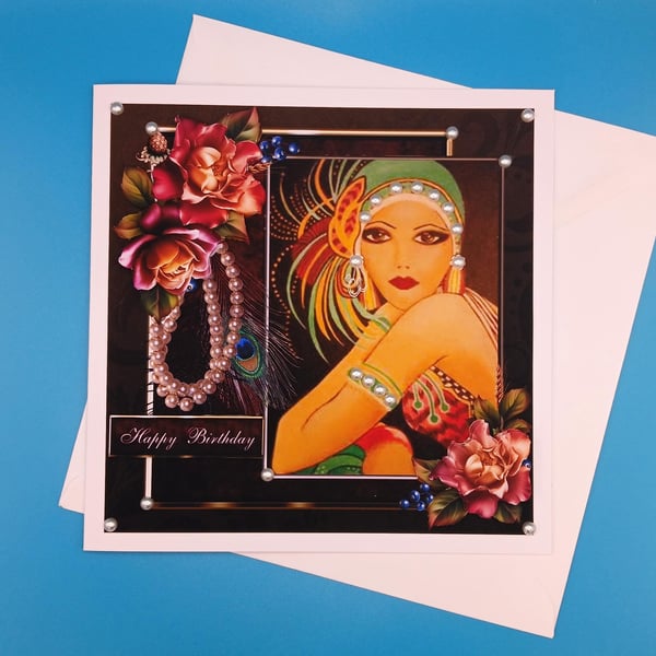 Handmade Art Deco Card, Large, Decoupage 