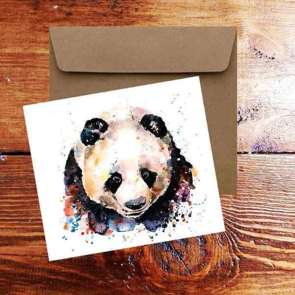 Panda Bear Greeting Card .Panda Bear Watercolour art card,Panda Bear art Greetin