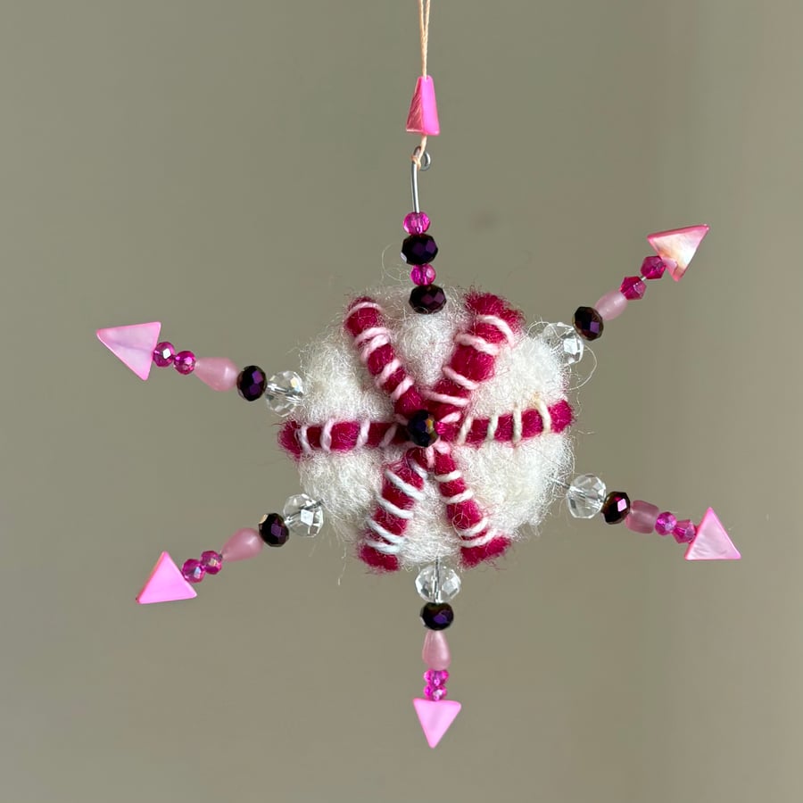 Felted Star Decoration - White, Pink and Purple