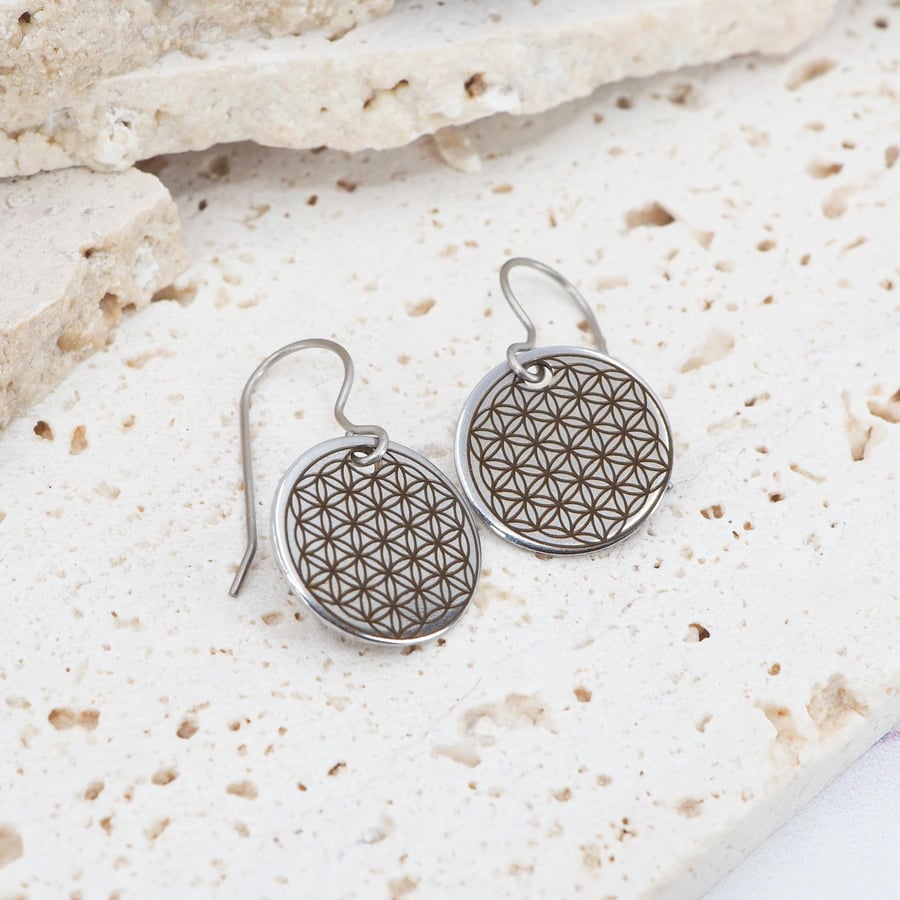 Sacred Geometry dangle earrings - Hypoallergenic titanium ear wires 