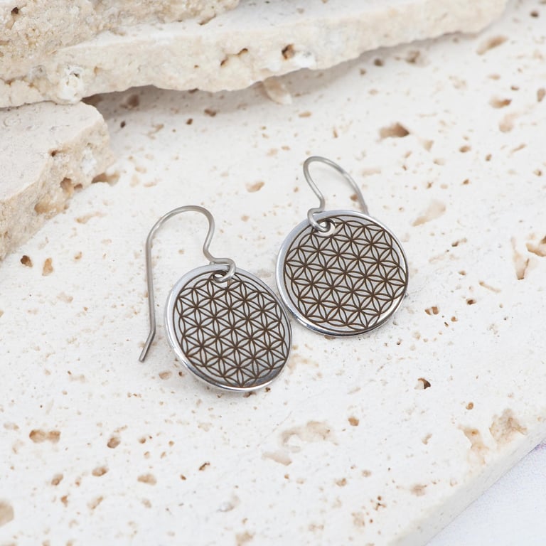 Sacred Geometry dangle earrings - Hypoallergenic titanium ear wires 