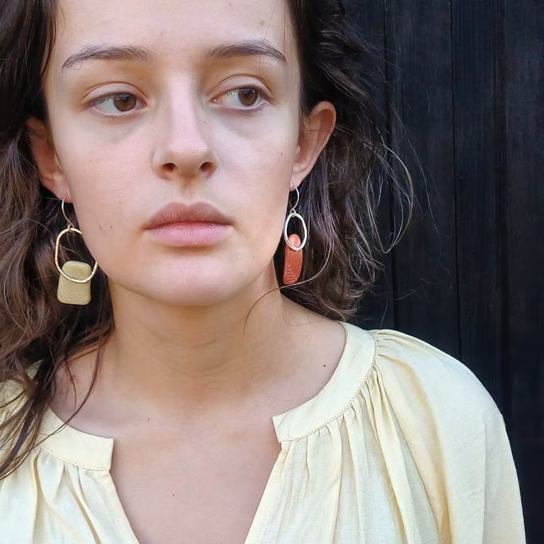 Pebble Earrings, silver and beach plastic, mismatched earrings.