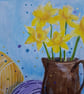 Daffodils, books and yarn - framed original artwork  - Image 4