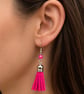 Hand made Fuchsia suede tassel drop earrings
