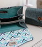 wool tweed wallet, teal and grey British wool tweed purse, credit card wallet