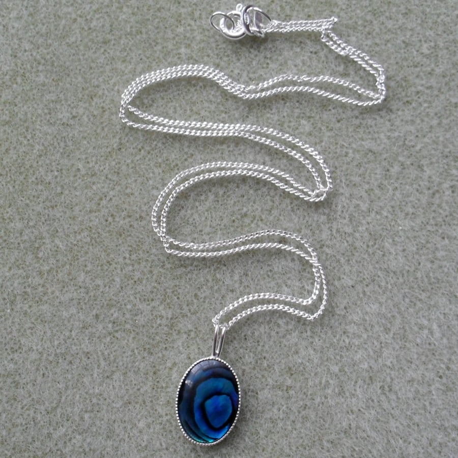 Blue Abalone Shell Sterling Silver Necklace
