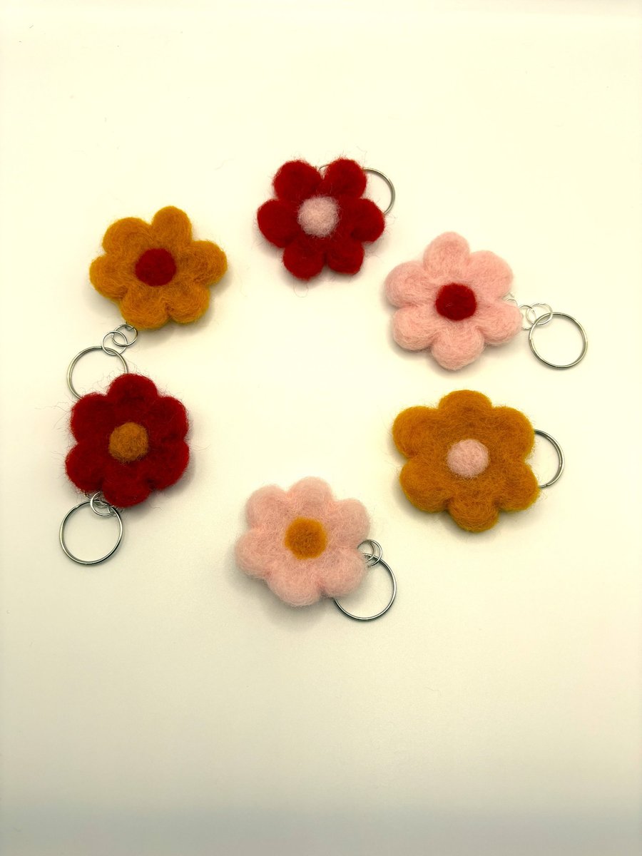 Handmade Needle-Felted Flower Keyring