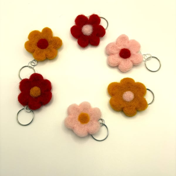 Handmade Needle-Felted Flower Keyring