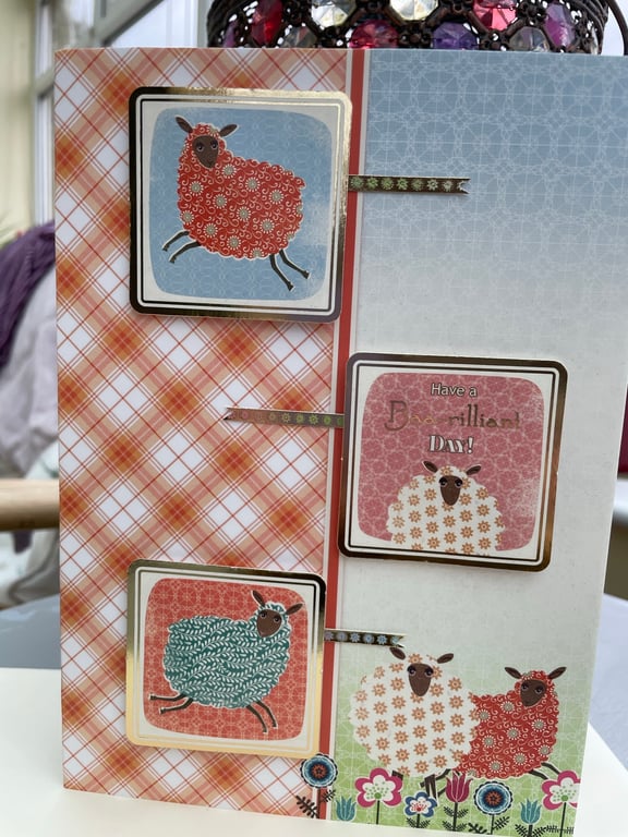 Fun and fluffy folk art sheep birthday card