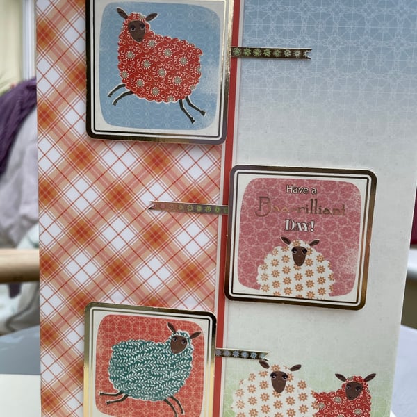 Fun and fluffy folk art sheep birthday card