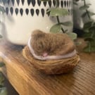 Needle felted sleeping mouse