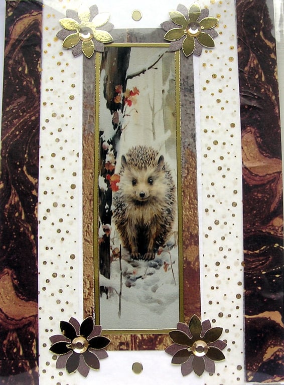 Hedgehog Woodland Animal - Hand Crafted Decoupage Greeting Card - Blank - 3112