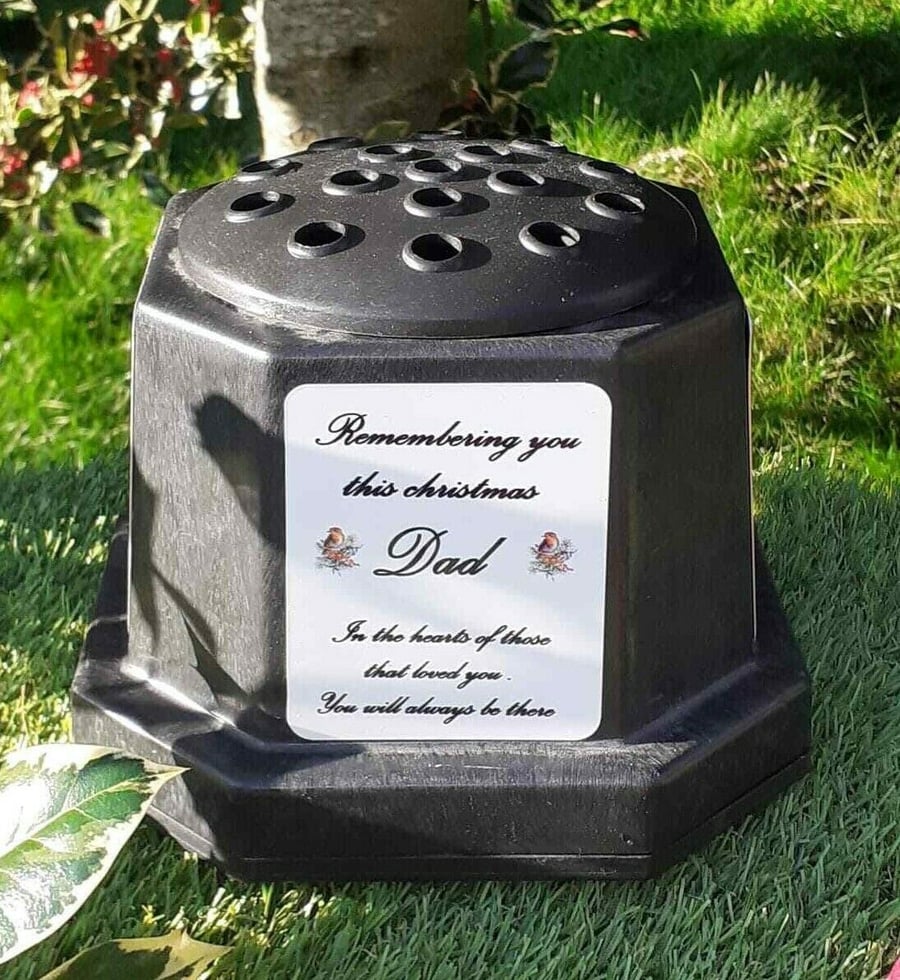 Christmas Grave Plaque Memorial Flower Vase Rose Bowl with Personalised Plate
