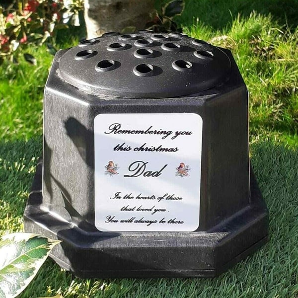 Christmas Grave Plaque Memorial Flower Vase Rose Bowl with Personalised Plate