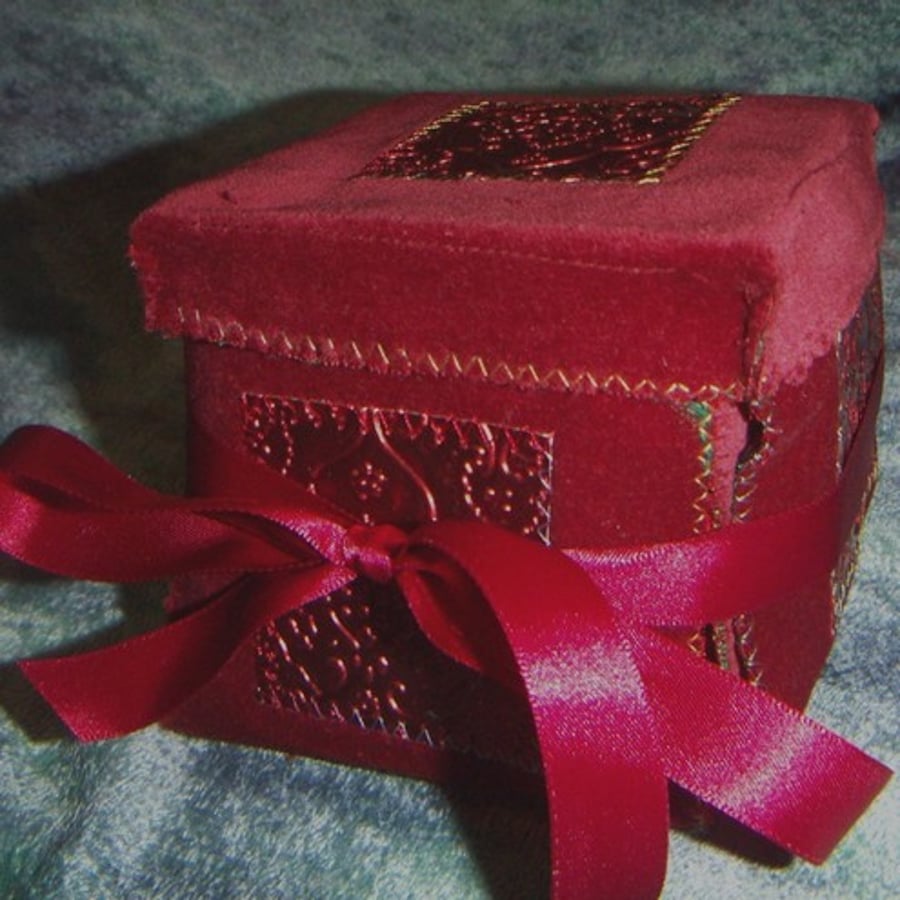 Exploding sewing/jewellery box - textiles and embossed metal