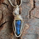 Wire wrapped flashy blue labradorite pendant 