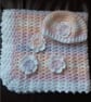 Baby girl crocheted hat with matching Blanket with crocheted flowers  - Image 7