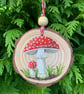 Mushroom Hand Painted Wood Slice Ornament, Fly Agaric Mushroom Decoration