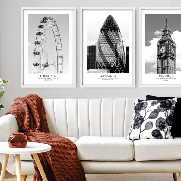 Home Decor, travel poster gift, Set x 3 London Prints, Above bed decor, Living R