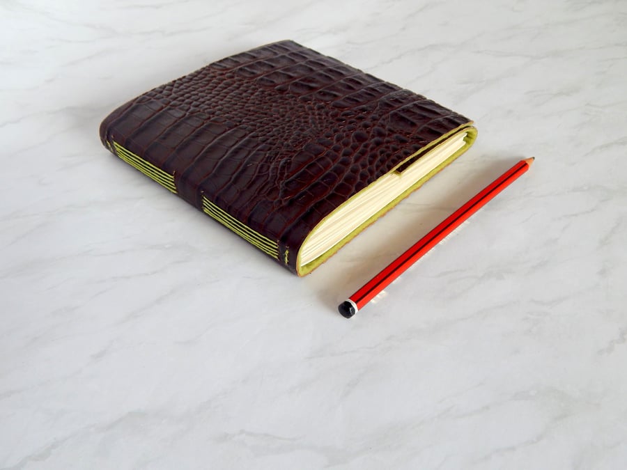 Crocodile Leather Sketchbook, with felt lining.  Gifts for Fathers Day