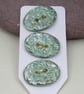 3 Medium Oval Verdigris Green Leaf Pattern Ceramic Buttons - Image 3