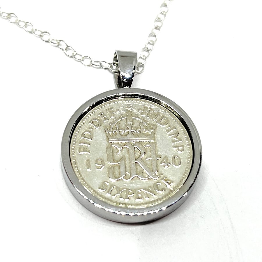 Solid Pendant 1940 Lucky sixpence 85th Birthday plus a Sterling Silver 18in Slv