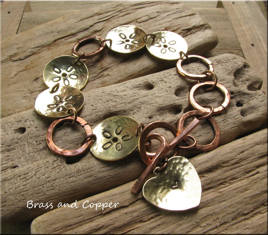 Brass and Copper 'flowers' bracelet