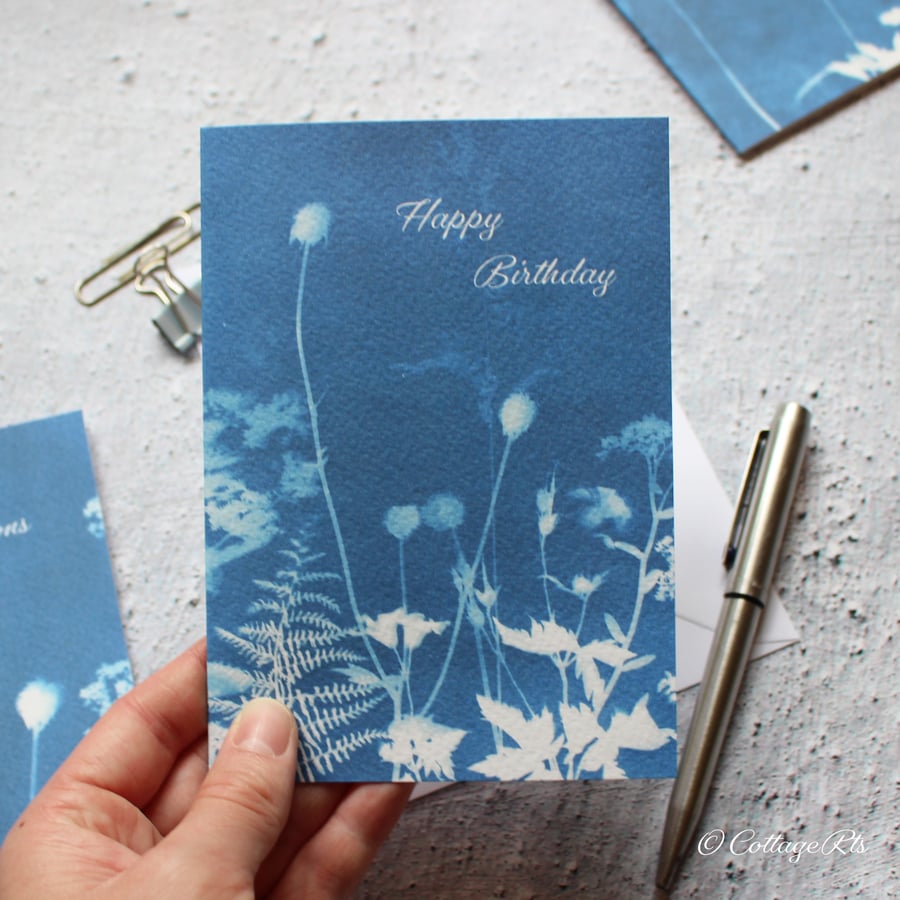 Birthday Card Floral Cyanotype Designed By CottageRts