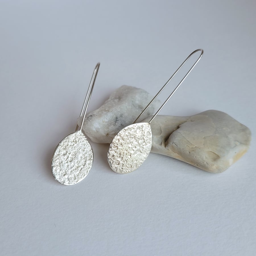 Teardrop Threader Earrings, Recycled Sterling Silver Pebble Jewellery 