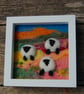 Three Sheep amongst flowers - needlefelt with embroidery