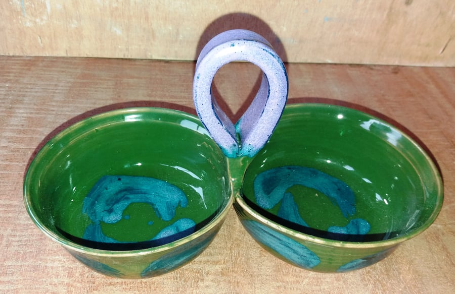 Beautiful, practical ceramic double bowl serving dishes.