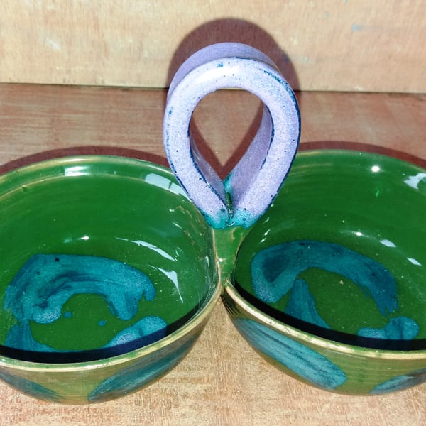 Beautiful, practical ceramic double bowl serving dishes.