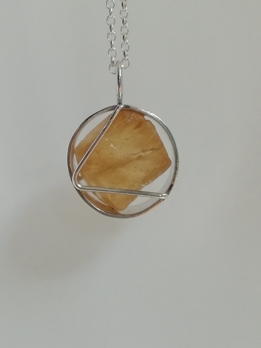 Raw Citrine in a Circle Necklace