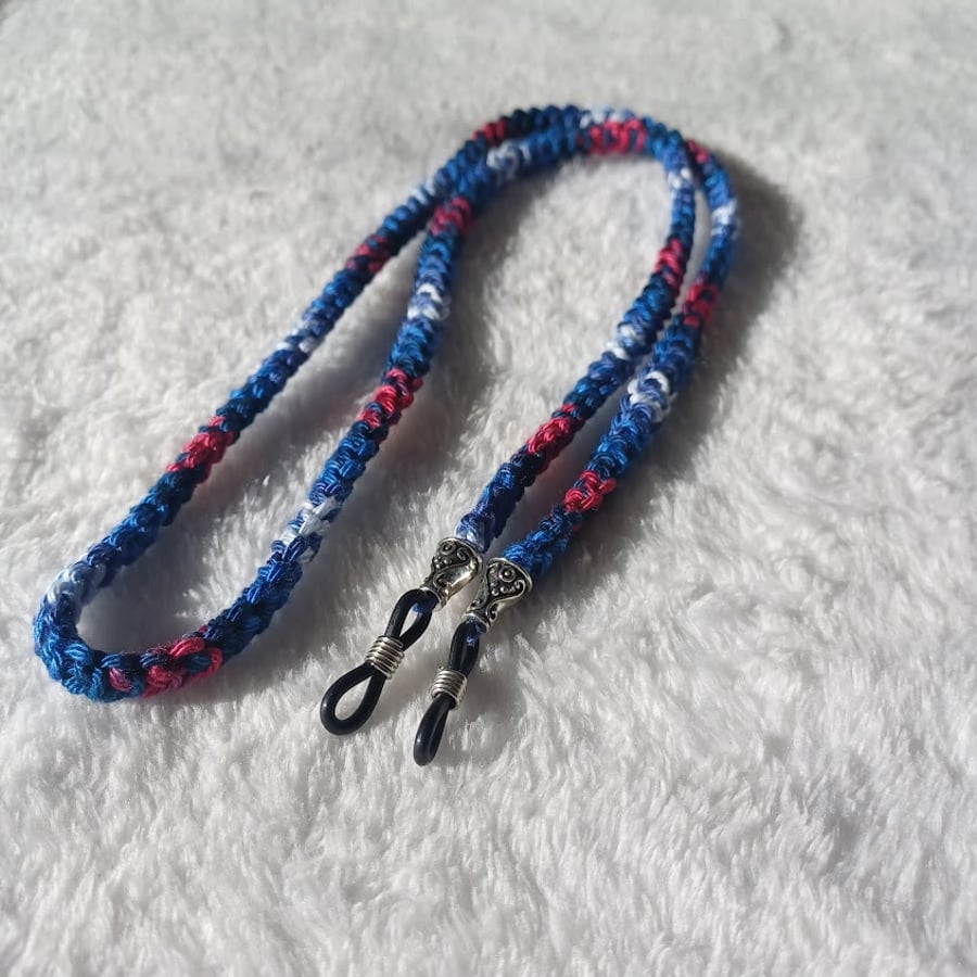Crochet tricolour cord for glasses, sunglasses chain, reading glasses strap