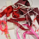 Bundle of mixed ribbons -Red & Pink, 20 pieces, inc gros grain, satin, velvet   