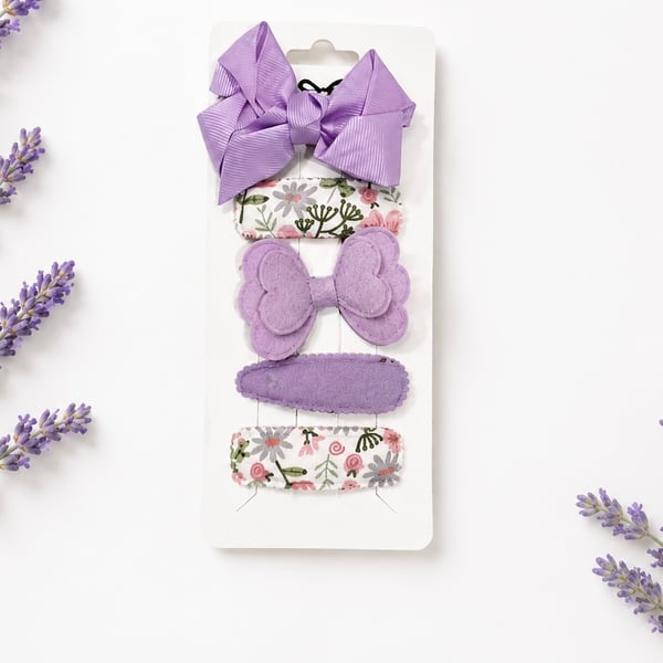 Set of 5 Lilac Girls Hair Clips