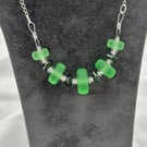 green seaglass style lampwork glass disc beaded necklace