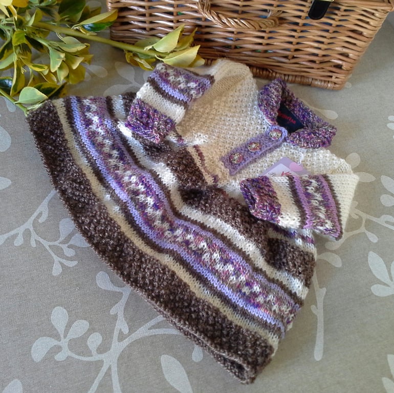 Designer Luxury Fairisl Baby Girl's Knitted Dress 65% Merino Wool  6-12 months, 