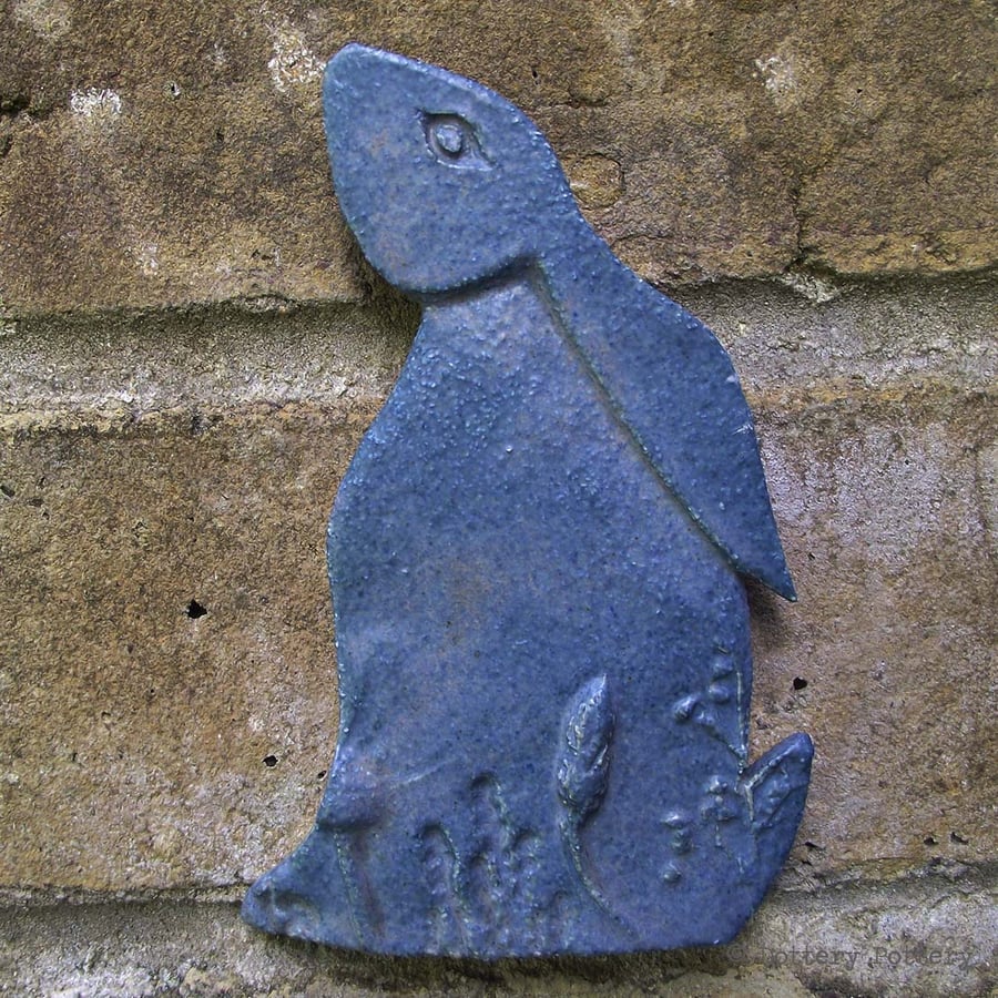 Ceramic Moon Gazing Hare Pottery Hare decoration blue rabbit