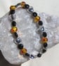 Black Onyx, Faux Amber & Hematite Heart Gemstone Beaded Statement Necklace,  - Image 2